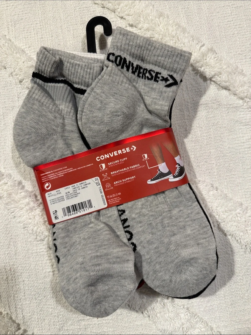 Converse Men’s Cushioned Ankle Socks - Black & White Pair